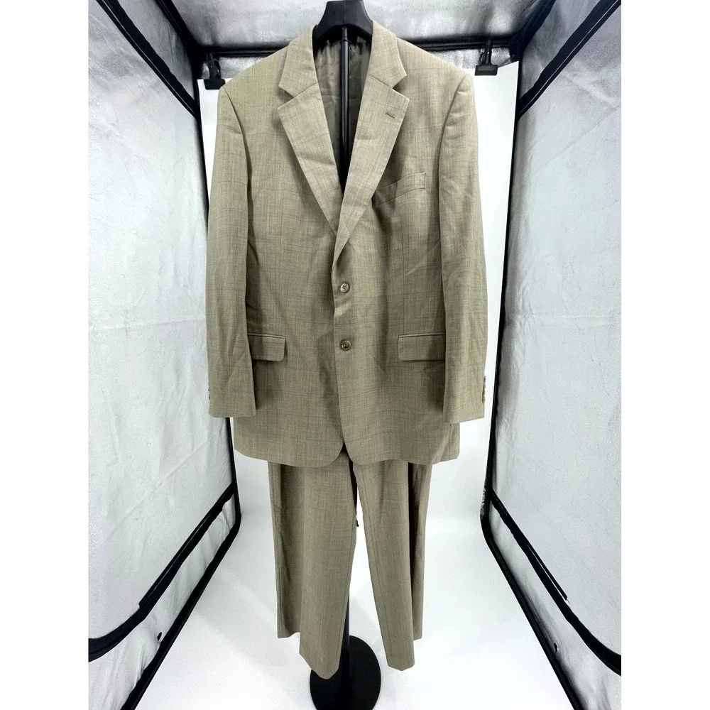 Stafford 2 Piece Suit Set Men 36L Brown Lined Wool 2-Button Notch Lapel Business
